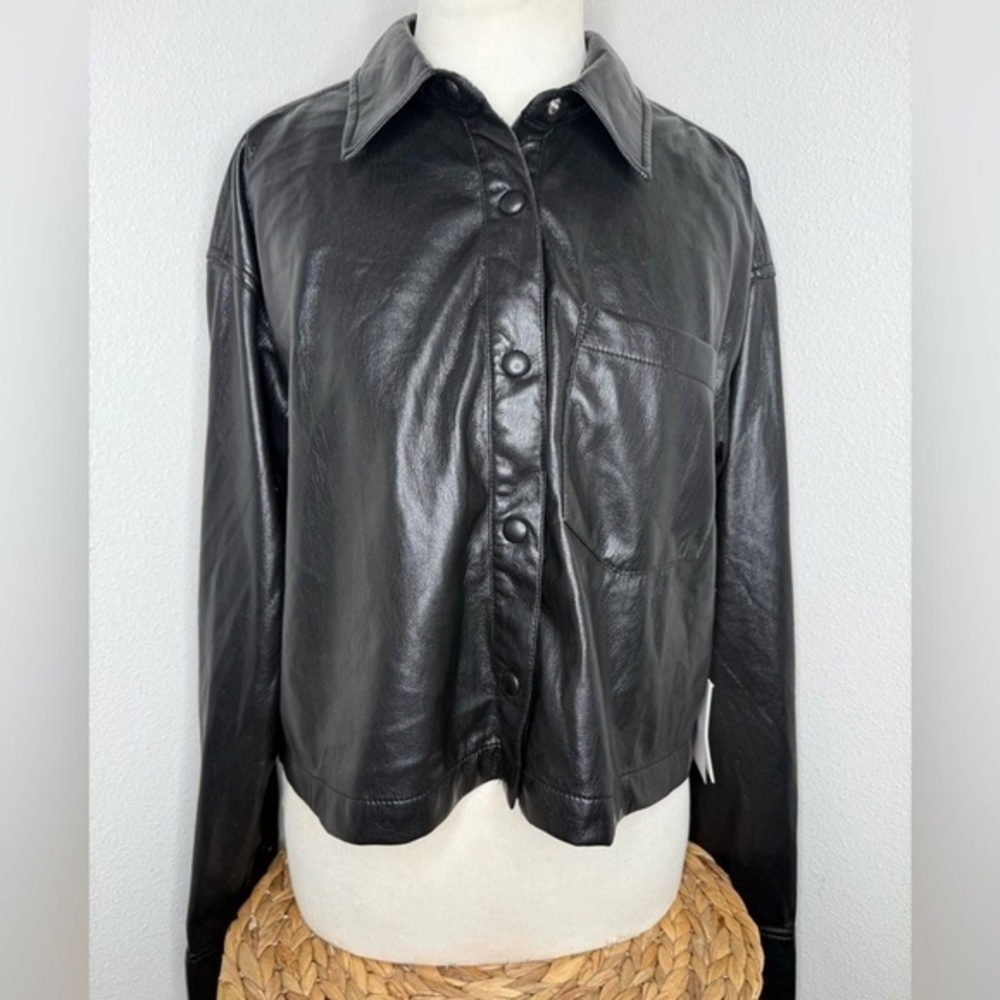 NWT Good American Better Than Leather Shacket Black Faux Vegan Shirt Jacket